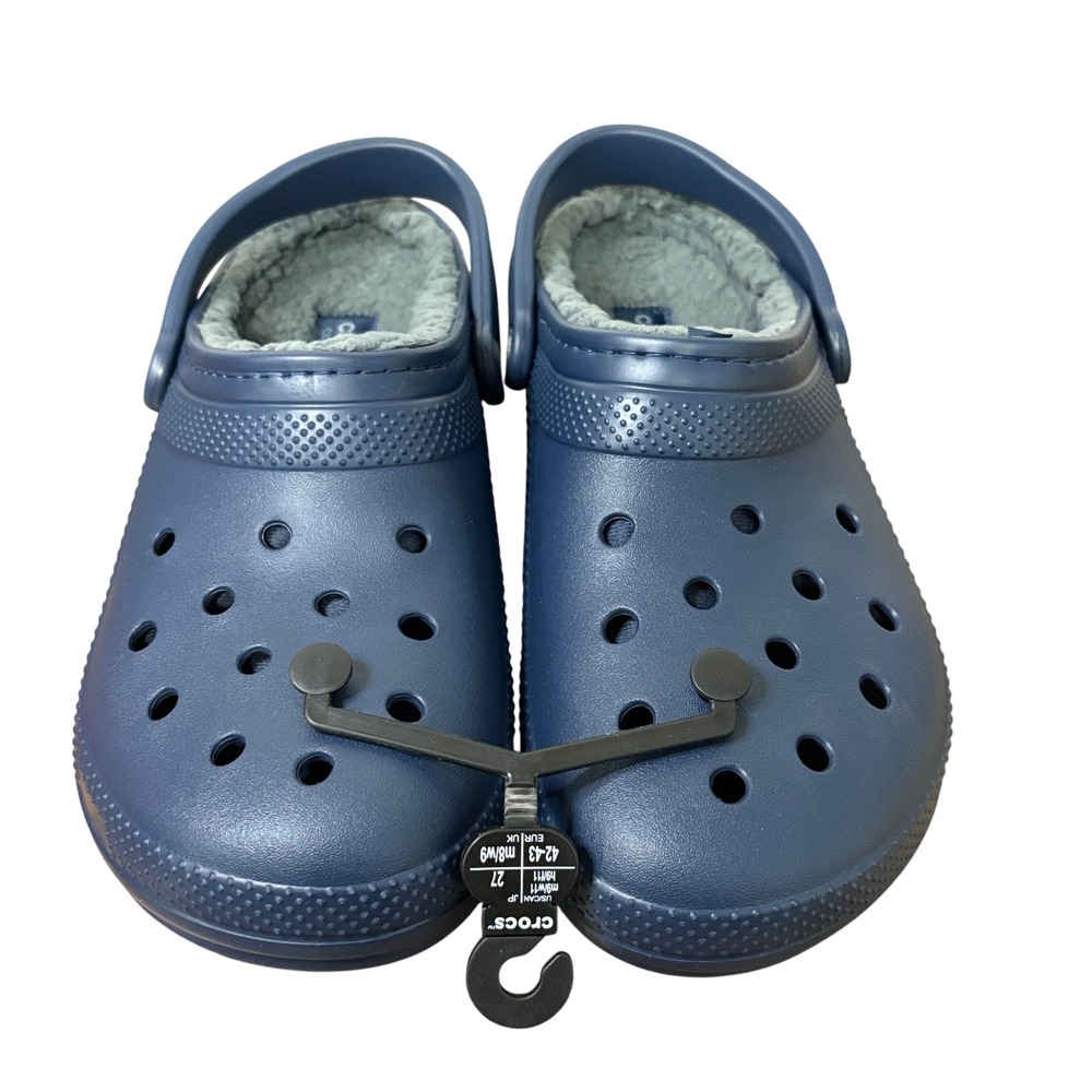 Crocs Unisex Mens 9 Womens 11 Classic Fleece Lined Clogs Navy Gray Recovery Shoe